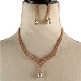 CZ Casting Teardrop Necklace Set