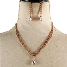 Cubic Zirconia Tear Necklace Set