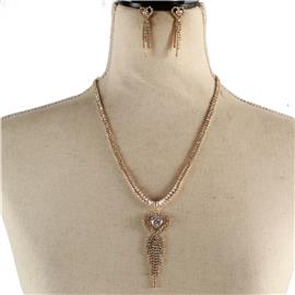 Rhinestones Drop Heart Necklace Set