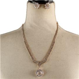 Rhinestones Drop Flower Necklace Set