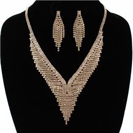 Rhinestones V Shape Necklace Set