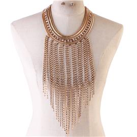 Rhinestone Fringed Necklace Set