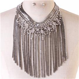 Rhinestone Fringed Necklace Set