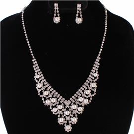 Rhinestones Pearl Necklace Set