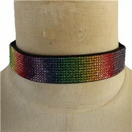 Foam Rhinestones 10 Lines Choker Necklace