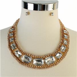 Metal Chain Stones Necklace Set