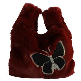 Faux-Fur Butterfly Tote Bag