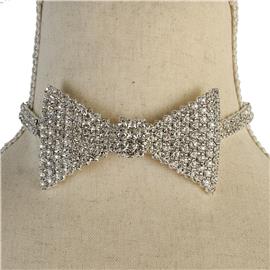 Rhinestones Bow Choker Necklace