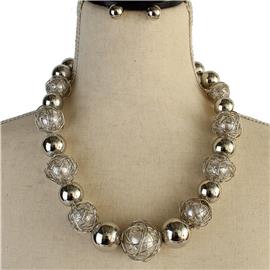 Metal Pearl Ball Necklace Set