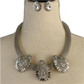 Metal Chain Stones Necklace Set