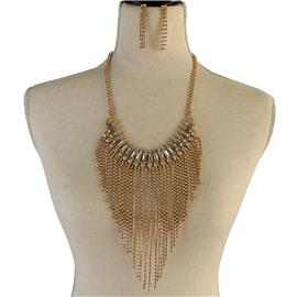 Rhinestone Fringed Necklace Set