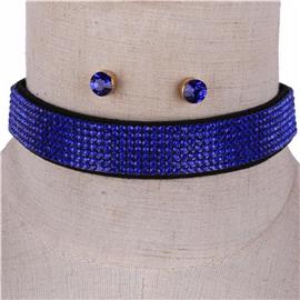 Rhinestone Foamy 7 lines Choker Necklace Set