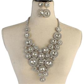 Rhinestones Round Long Necklace Set