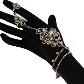 Rhinestones Swirl Tear Hand Chain Bracelet