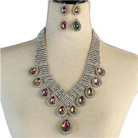 Crystal Evening Teardrop Necklace Set