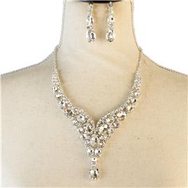 Crystal Drop Oval Necklace Set