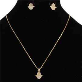 CZ Hamsa Pendant Necklace Set