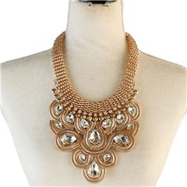 Metal Chain Stones Necklace Set