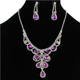 Rhinestones Teardrop Casting Necklace Set