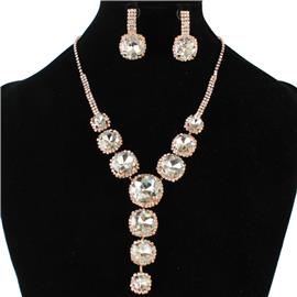 Rhinestones Round Drop Necklace Set