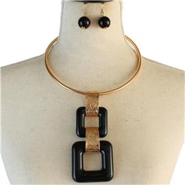 Fashion Drop Square Choker Necklace Set