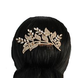 Rhinestones Leaves Hair Comb