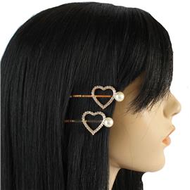 Rhinestones Pearl Heart Hair Pin