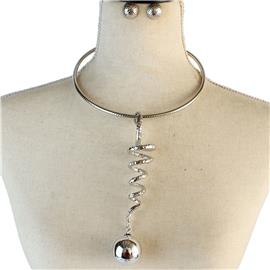 Metal Choker Swirl Drop Necklace Set