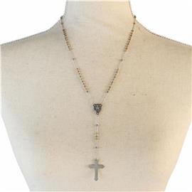 Stainless Steel Cross Rosary Necklace