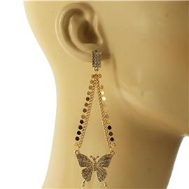 Metal Stones Long Butterfly Earring