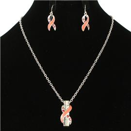 Pink Ribbon Necklace Set