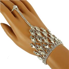 Rhinestones Tear Bracelet With Ring / Handchain