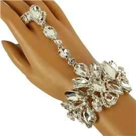 Crystal Glass Stones Leaves Bracelet With Ring / Hand Chain