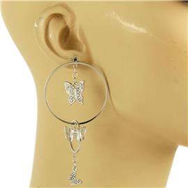 Metal Round Butterfly Earring