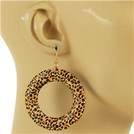 Wood Round Animal Print Earring