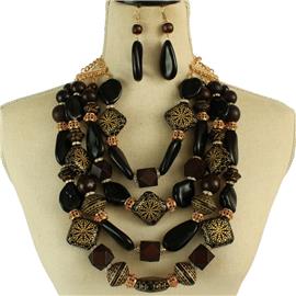 Fashion Wood Stones Necklace Set