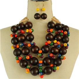 Wood Balls Multilayereds Necklace Set