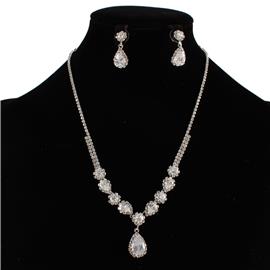 CZ Teardrop Necklace Set