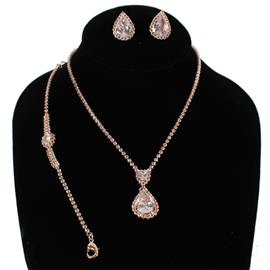 Cz Rhinestones Teardrop 3 Pcs Necklace Set