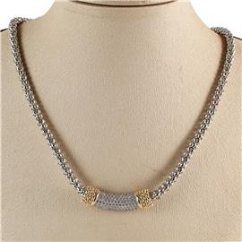 Rhodium CZ Pendant Bar Necklace