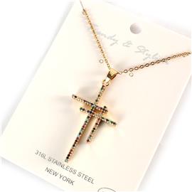 Stainless Steel Double Cross Necklace