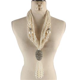 Fashion Long Pearls Necklace Set