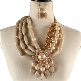 Natural Stones Pearl Necklace Set