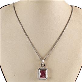 Rhodium Cubic Zirconia Pendant Rectangle Necklace