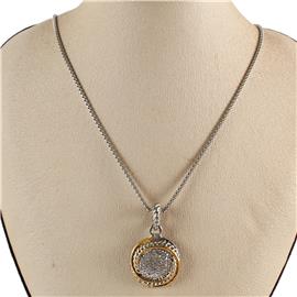 Rhodium CZ Pendant Round Necklace