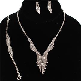 Jr Rhinestones Twisted 3Pcs Necklace Set