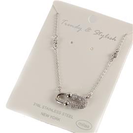 Stainless Steel CZ Pendant Necklace