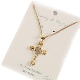 Stainless Steel CZ Cross Necklace