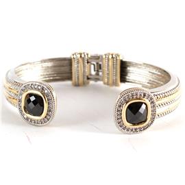 Rhodium Black Onyx Cuff Bangle