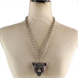 Metal Chain Drop Tiger Pendant Necklace Set